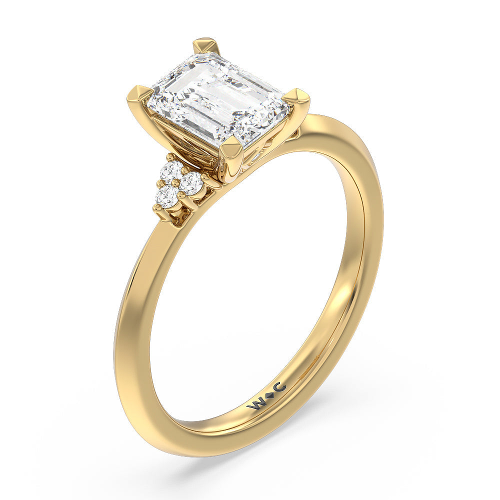 Taper Knife Edge Side Stone Engagement Ring with Emerald Cut Diamond in 14KT Yellow Gold view 3

