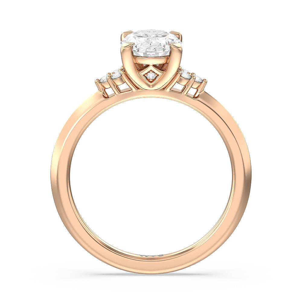 Taper Knife Edge Side Stone Engagement Ring with Oval Cut Diamond in 14KT Rose Gold view 2
