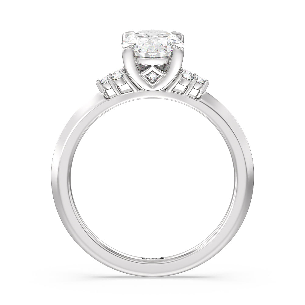 Taper Knife Edge Side Stone Engagement Ring with Oval Cut Diamond in 14KT Platinum view 2
