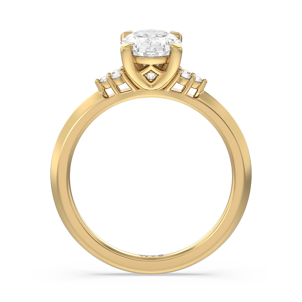 Taper Knife Edge Side Stone Engagement Ring with Oval Cut Diamond in 14KT Yellow Gold view 2
