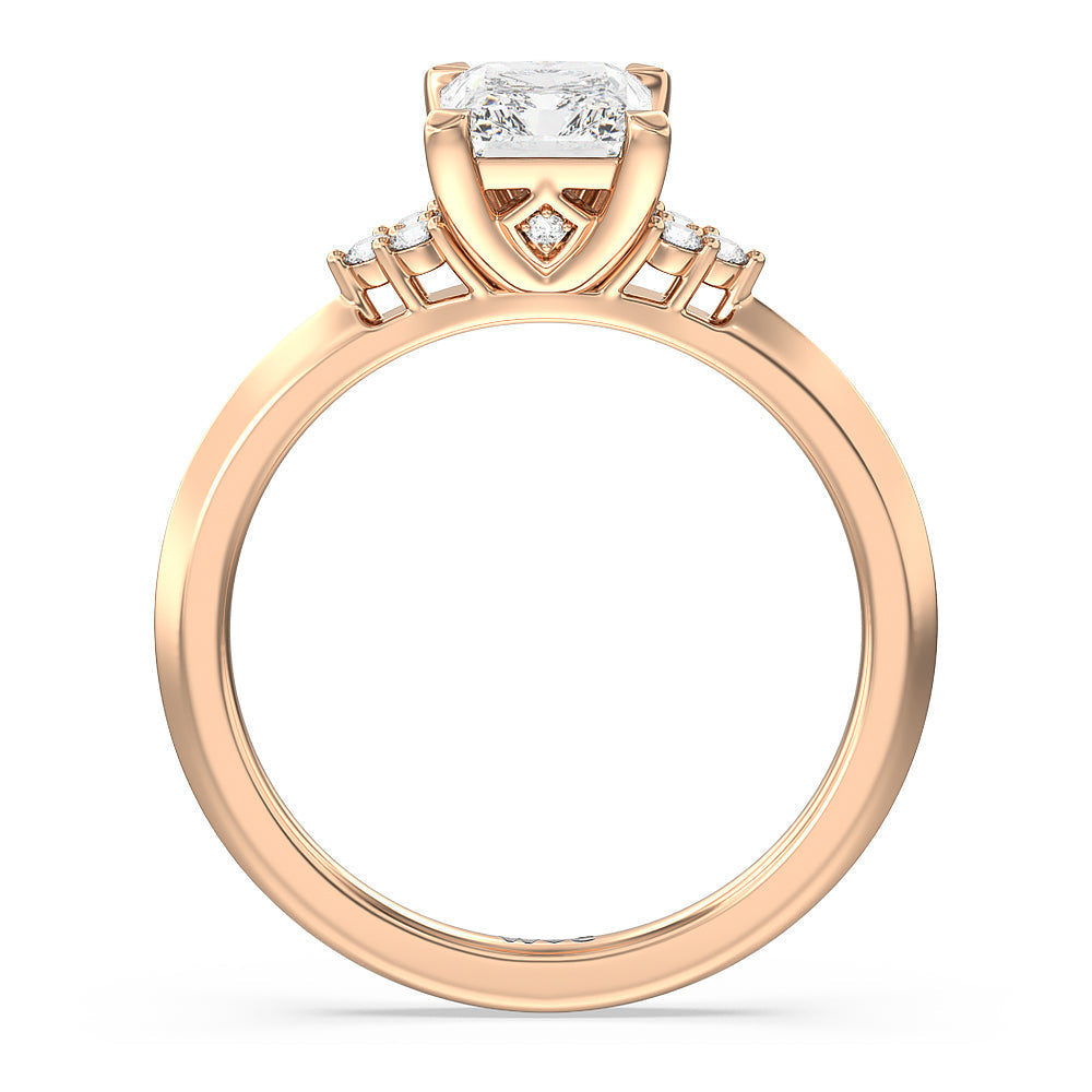 Taper Knife Edge Side Stone Engagement Ring with Radiant Cut Diamond in 14KT Rose Gold view 2
