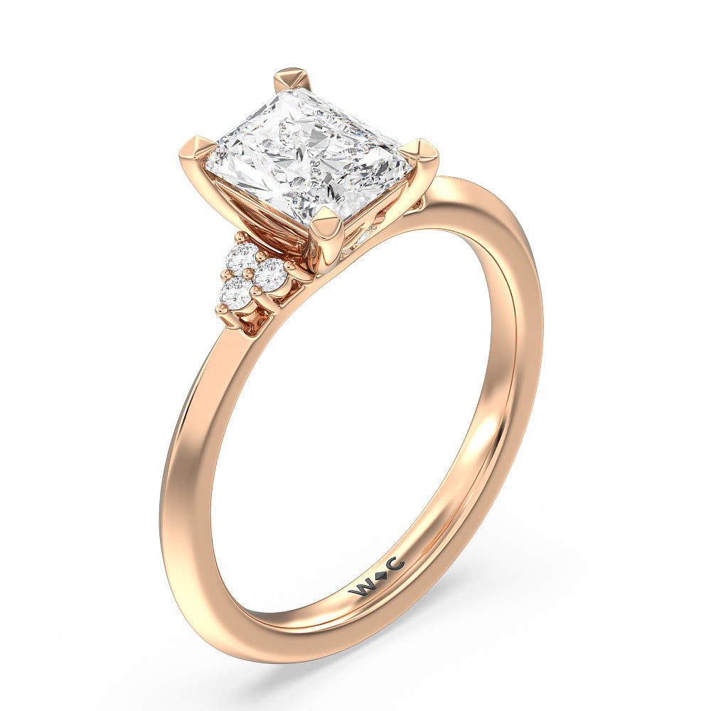 Taper Knife Edge Side Stone Engagement Ring with Radiant Cut Diamond in 14KT Rose Gold view 3

