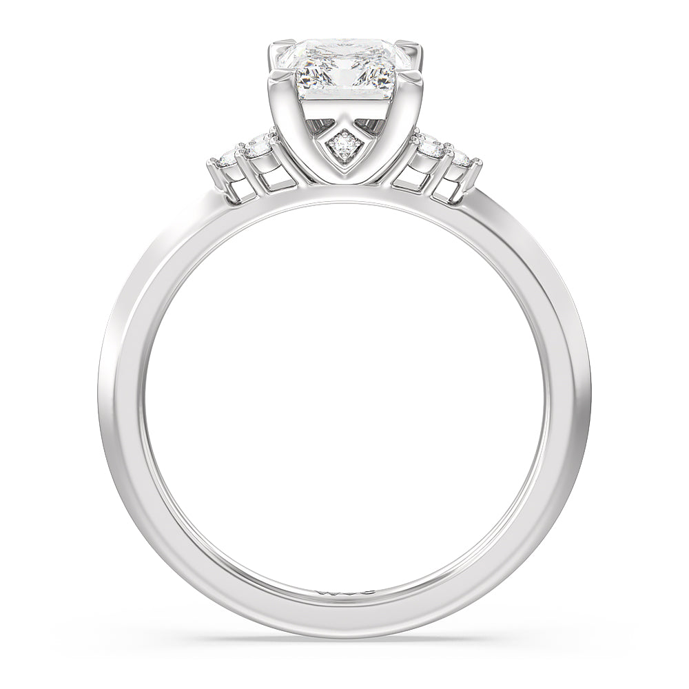 Taper Knife Edge Side Stone Engagement Ring with Radiant Cut Diamond in 14KT Platinum view 2
