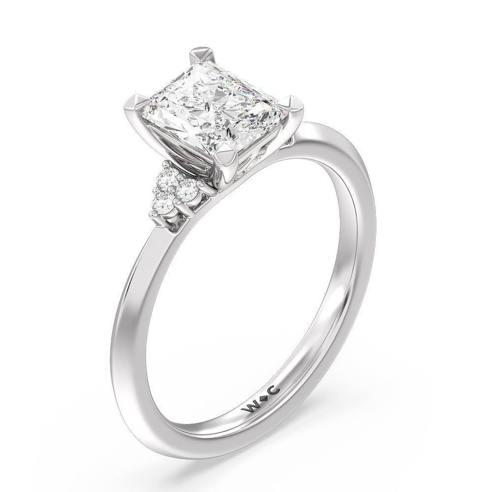 Taper Knife Edge Side Stone Engagement Ring with Radiant Cut Diamond in 14KT Platinum view 3

