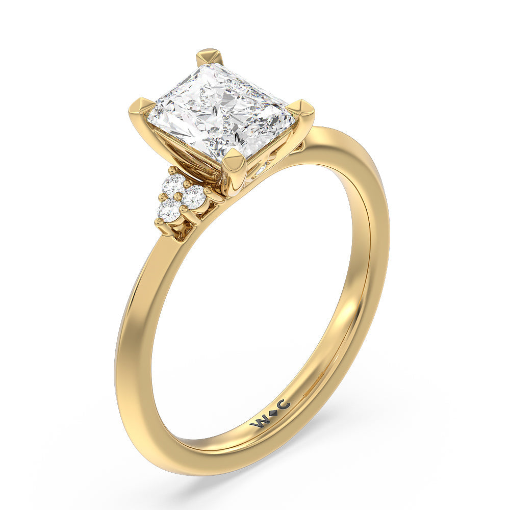 Taper Knife Edge Side Stone Engagement Ring with Radiant Cut Diamond in 14KT Yellow Gold view 3

