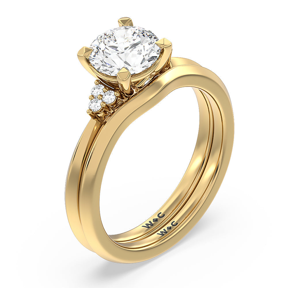 Taper Knife Edge Side Stone Engagement Ring with Round Cut Diamond in 14KT Yellow Gold view 4

