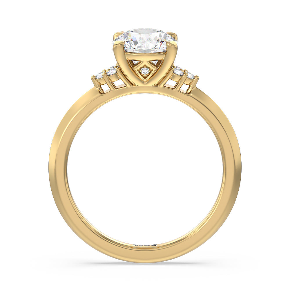 Taper Knife Edge Side Stone Engagement Ring with Round Cut Diamond in 14KT Yellow Gold view 2
