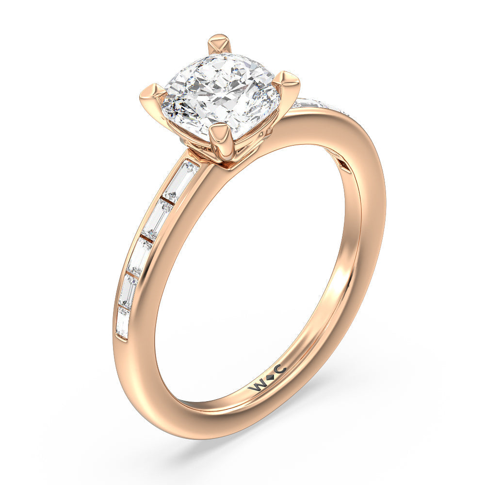 Channel Set Kite Basket Engagement Ring with Cushion Cut Diamond in 14KT Rose Gold view 3

