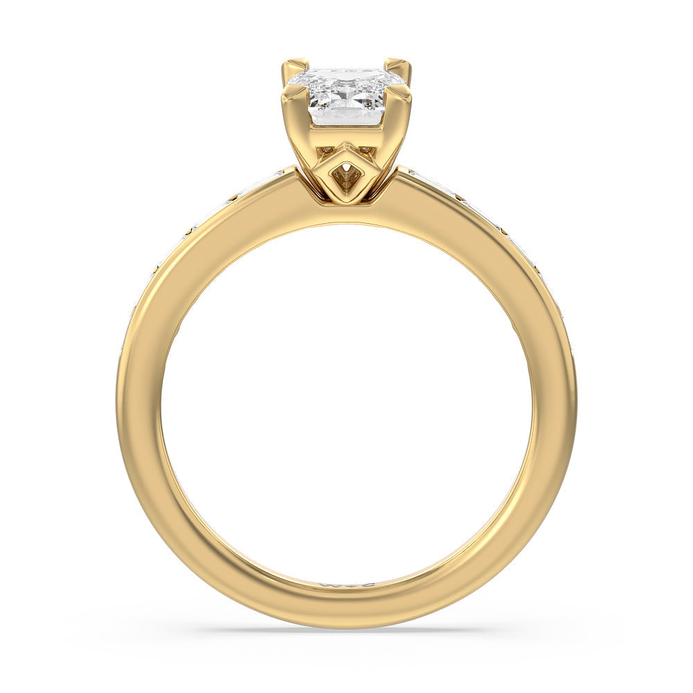 Channel Set Kite Basket Engagement Ring with Emerald Cut Diamond in 14KT Yellow Gold view 2
