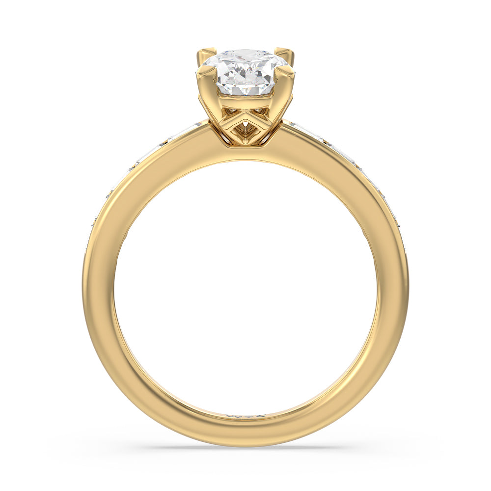 Channel Set Kite Basket Engagement Ring with Oval Cut Diamond in 14KT Yellow Gold view 2
