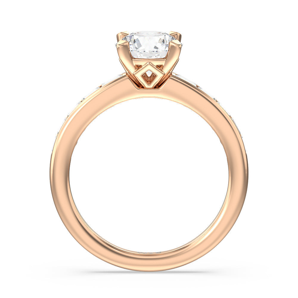Channel Set Kite Basket Engagement Ring with Round Cut Diamond in 14KT Rose Gold view 2
