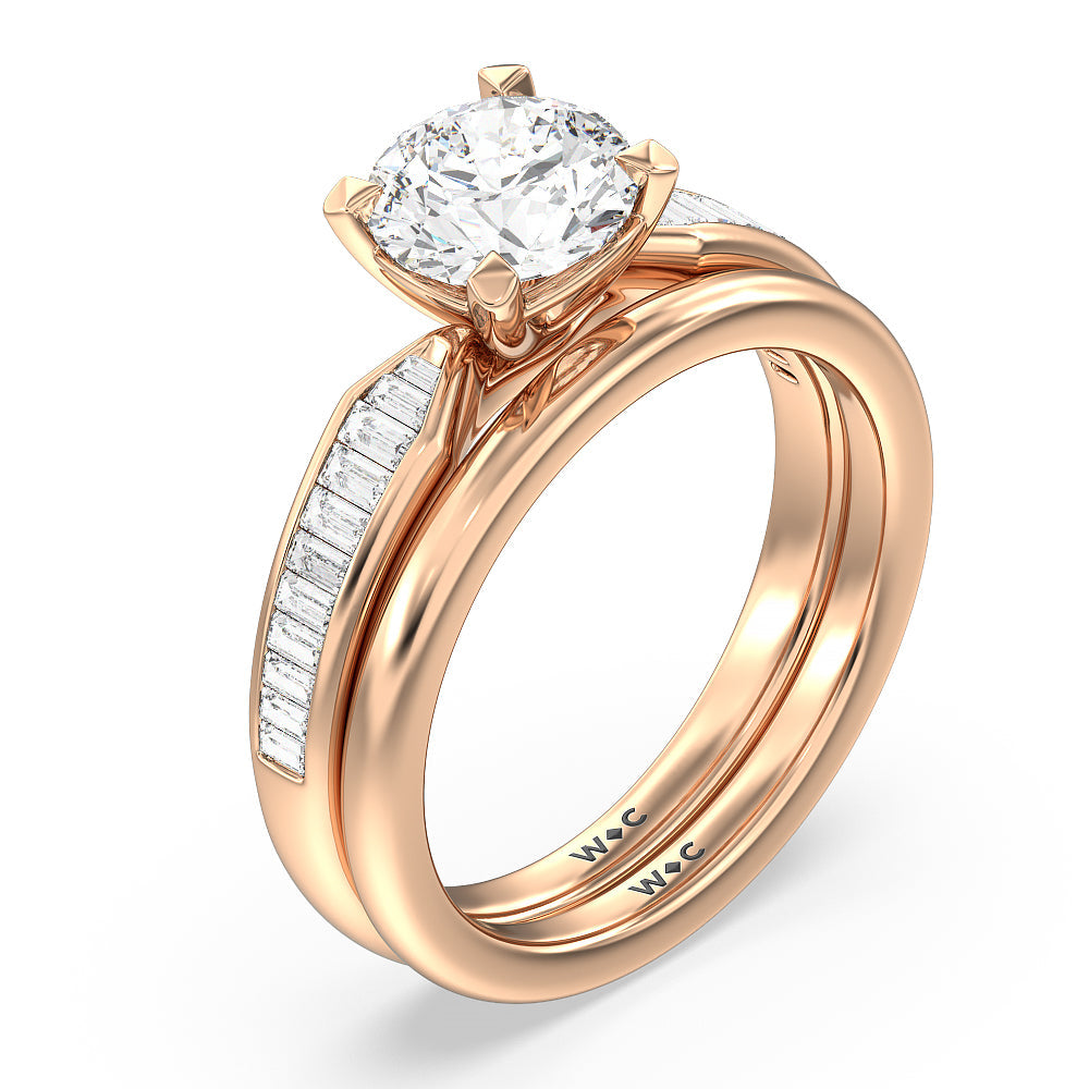Cushion Cut Channel Baguette Deco Engagement Ring with Lab Grown Diamond in 14KT Rose Gold view 4
