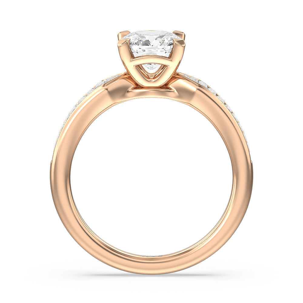 Cushion Cut Channel Baguette Deco Engagement Ring with Lab Grown Diamond in 14KT Rose Gold view 2
