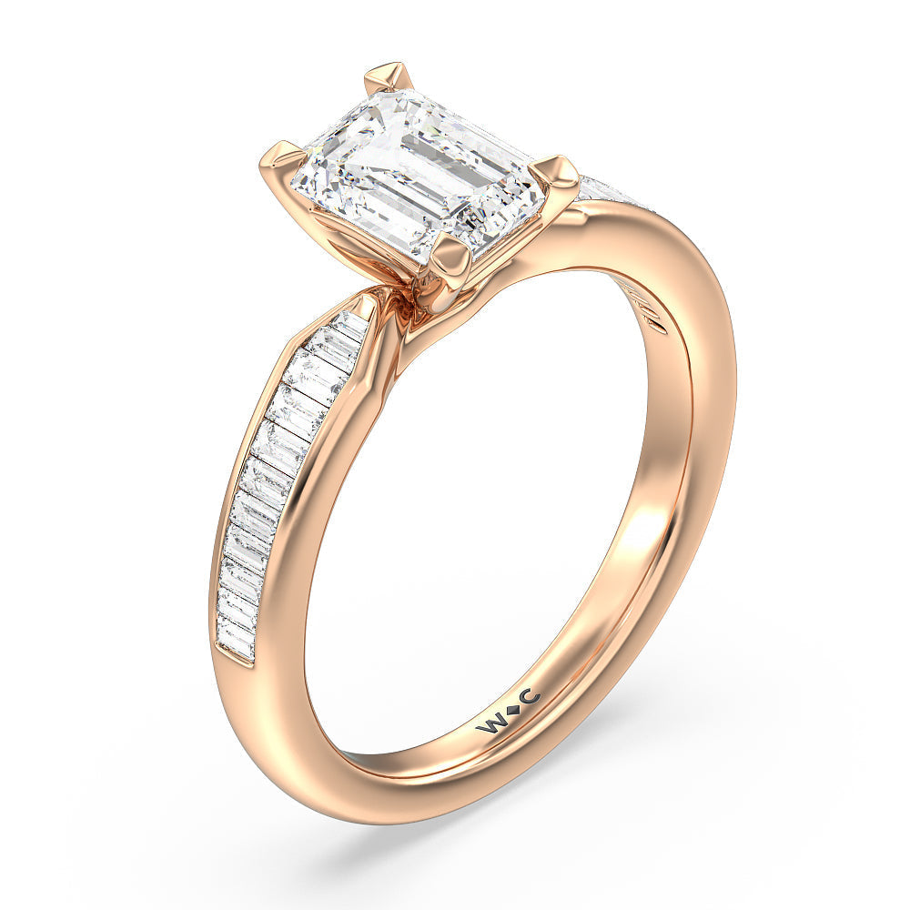 Emerald Cut Channel Baguette Deco Engagement Ring with Lab Grown Diamond in 14KT Rose Gold view 3
