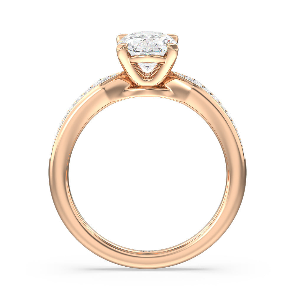 Oval Cut Channel Baguette Deco Engagement Ring with Lab Grown Diamond in 14KT Rose Gold view 2
