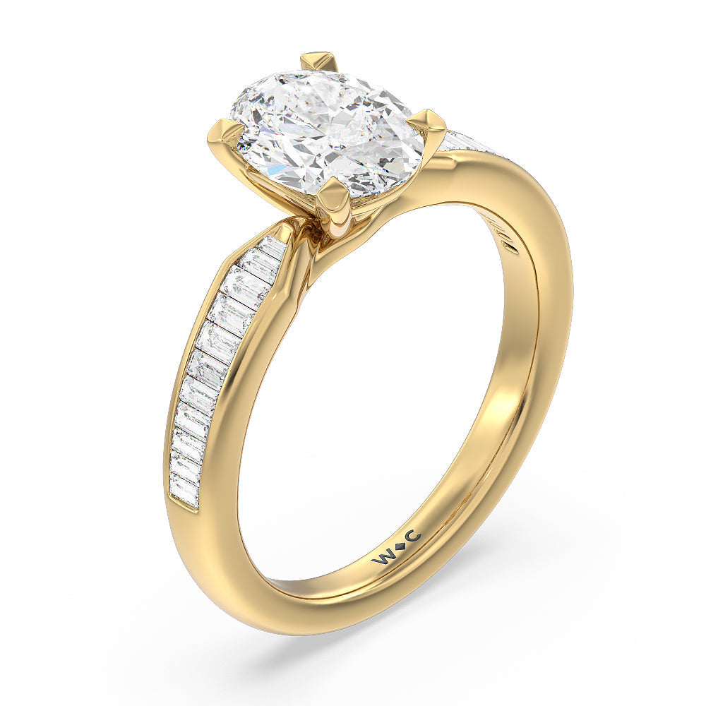 Oval Cut Channel Baguette Deco Engagement Ring with Lab Grown Diamond in 14KT Yellow Gold view 3
