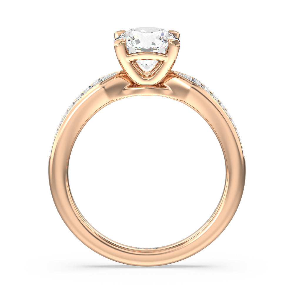 Round Cut Channel Baguette Deco Engagement Ring with Lab Grown Diamond in 14KT Rose Gold view 2

