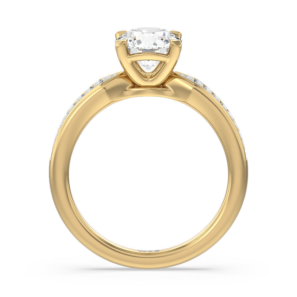 Round Cut Channel Baguette Deco Engagement Ring with Lab Grown Diamond in 14KT Yellow Gold view 2
