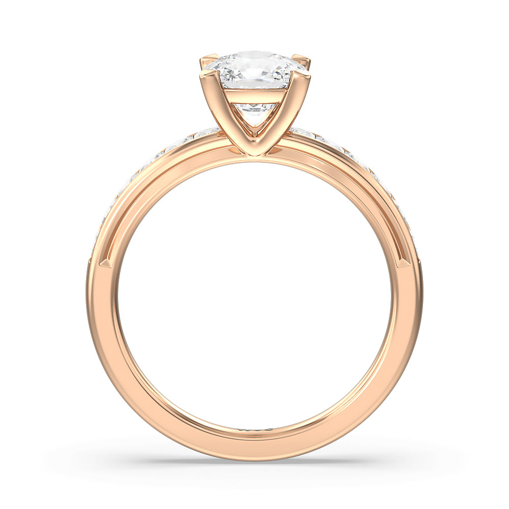 Channel Set Princess Classic Engagement Ring with Cushion Cut Diamond in 14KT Rose Gold view 2
