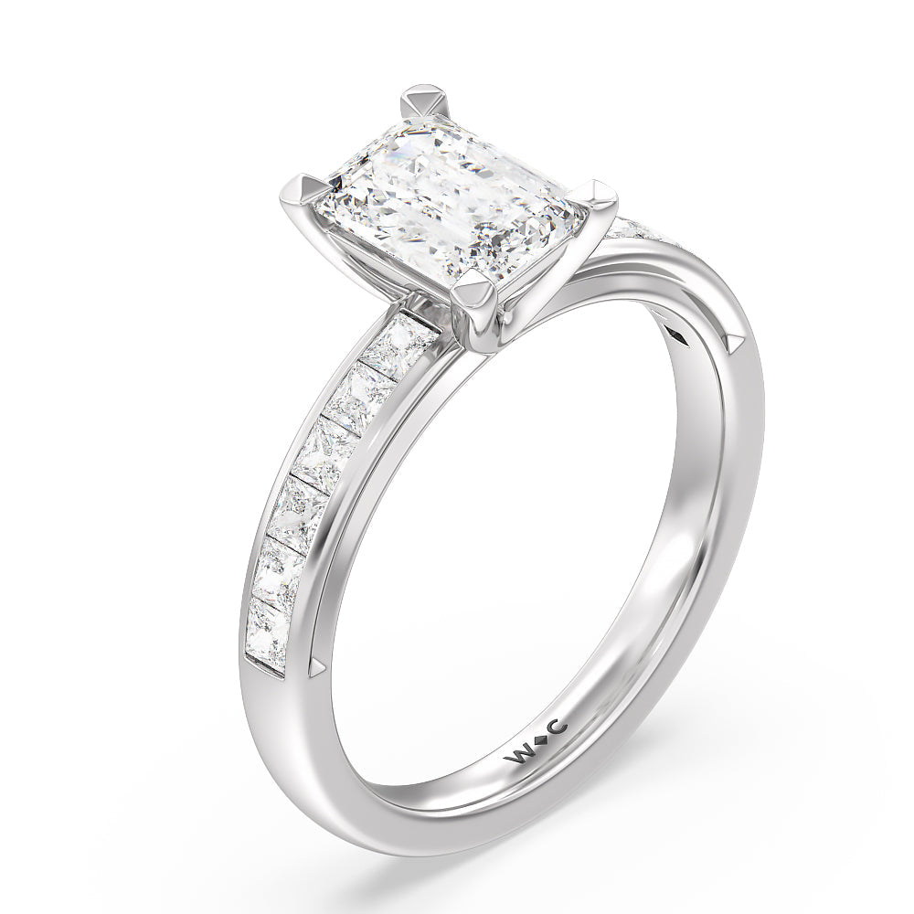 Channel Set Princess Classic Engagement Ring with Emerald Cut Diamond in 14KT Platinum view 3
