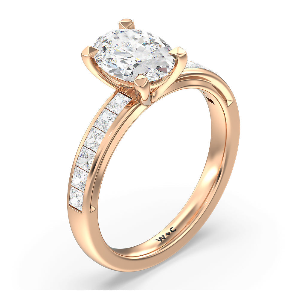 Channel Set Princess Classic Engagement Ring with Oval Cut Diamond in 14KT Rose Gold view 3
