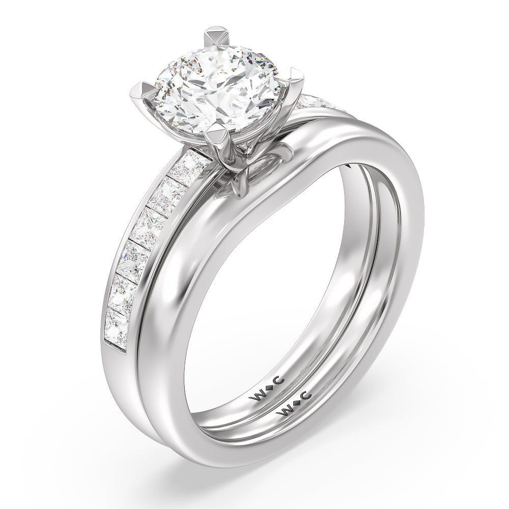 Channel Set Princess Classic Engagement Ring with Oval Cut Diamond in 14KT Platinum view 4
