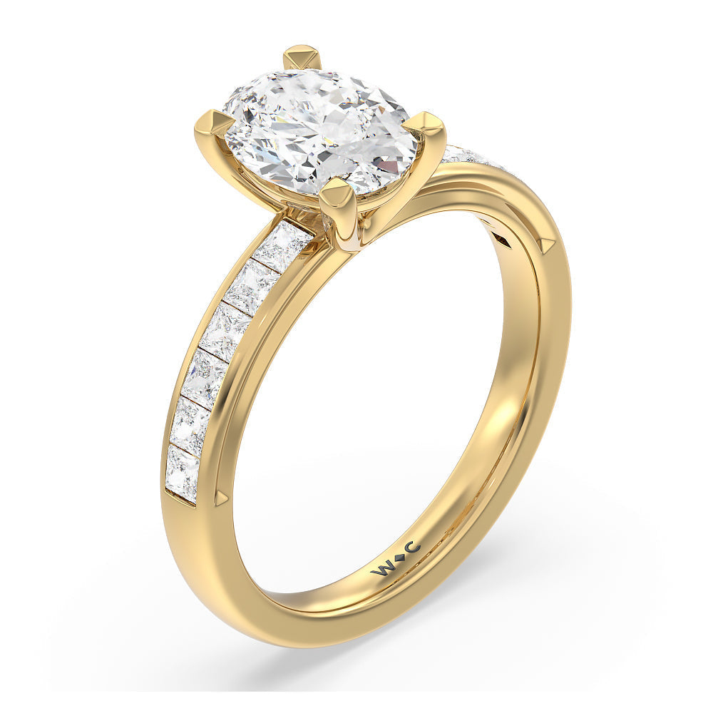 Channel Set Princess Classic Engagement Ring with Oval Cut Diamond in 14KT Yellow Gold view 3
