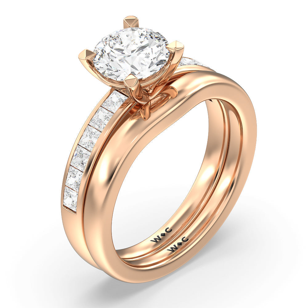 Channel Set Princess Classic Engagement Ring with Round Cut Diamond in 14KT Rose Gold view 4
