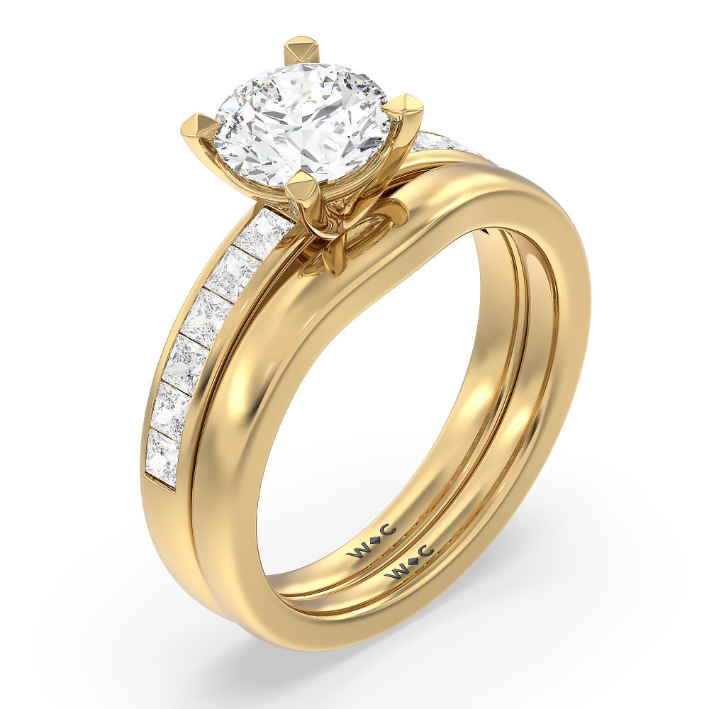 Channel Set Princess Classic Engagement Ring with Round Cut Diamond in 14KT Yellow Gold view 4
