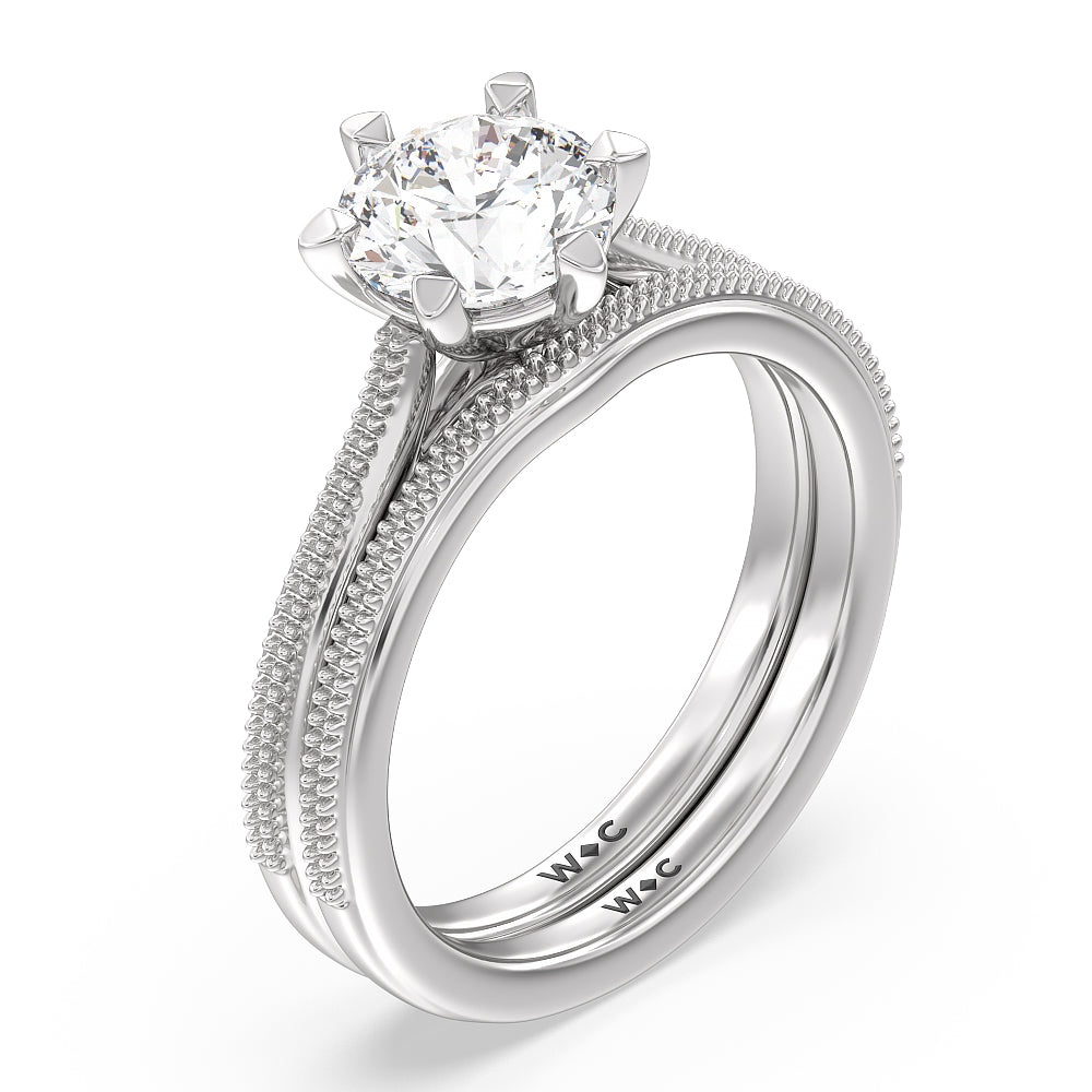 Cushion Cut Milgrain Centerline Six Prong Solitaire Engagement Ring with Lab Grown Diamond in 14KT Platinum view 4
