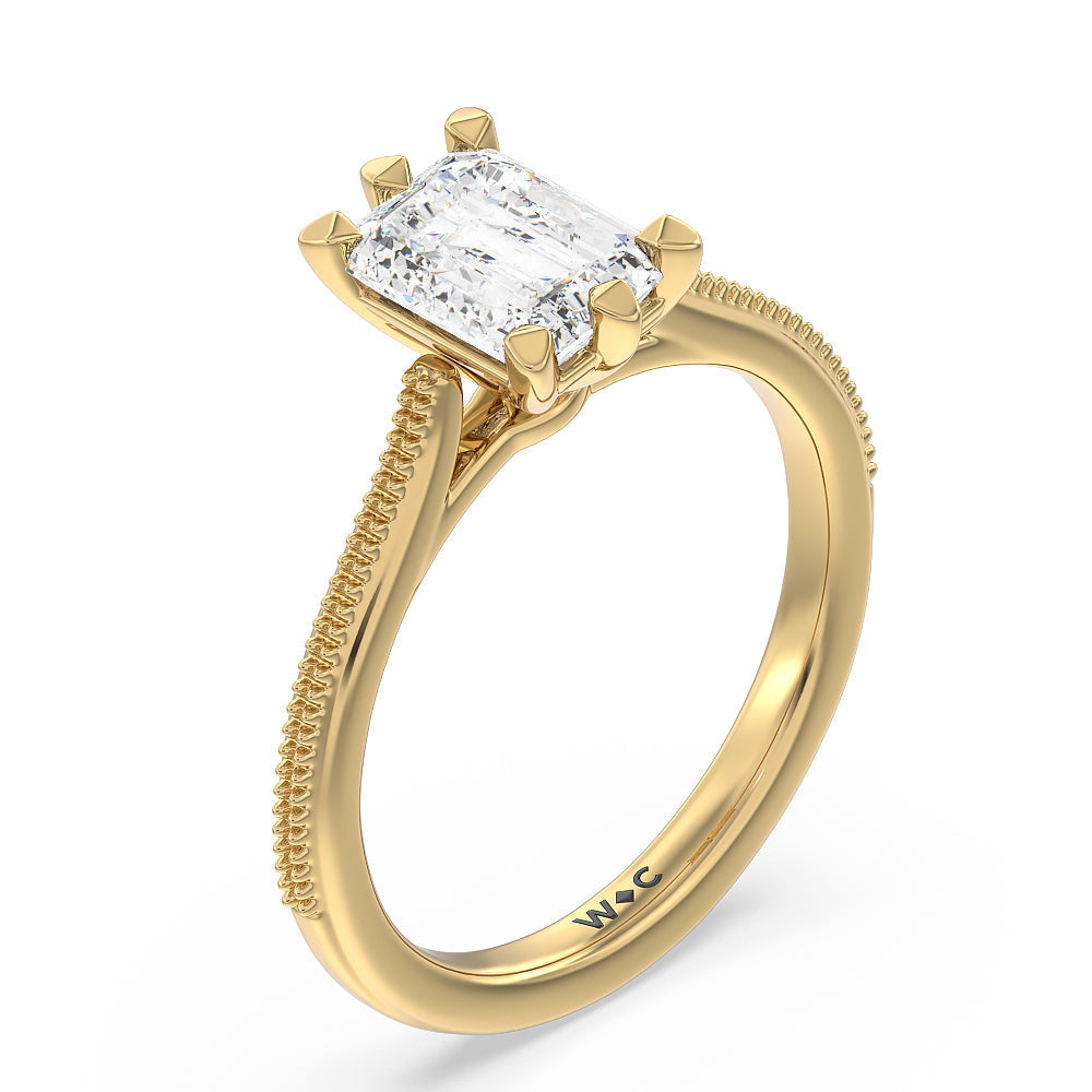 Milgrain Centerline Six Prong Solitaire Engagement Ring with Emerald Cut Diamond in 14KT Yellow Gold view 3
