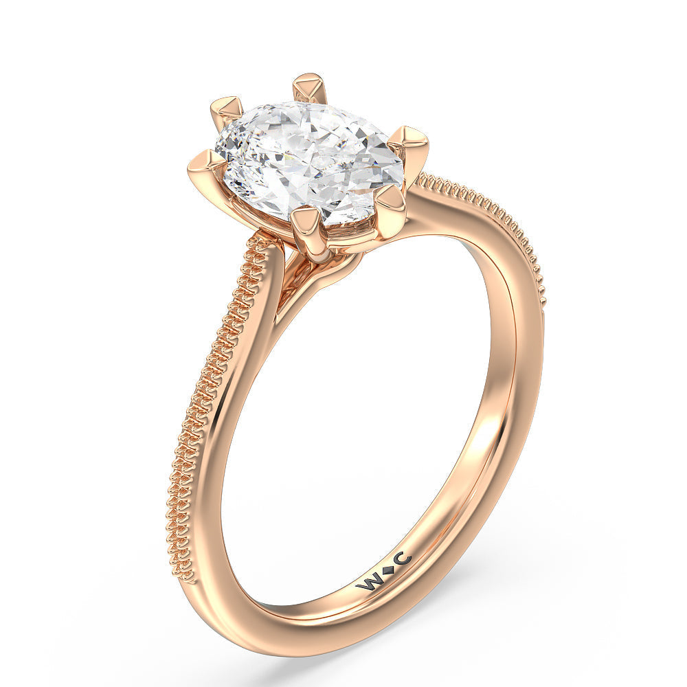 Milgrain Centerline Six Prong Solitaire Engagement Ring with Oval Cut Diamond in 14KT Rose Gold view 3
