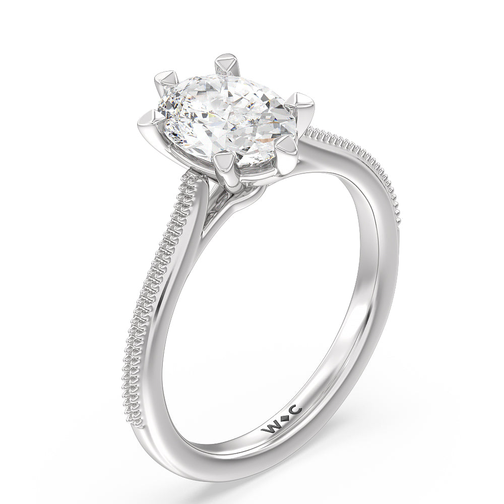 Oval Cut Milgrain Centerline Six Prong Solitaire Engagement Ring with Lab Grown Diamond in 14KT Platinum view 3
