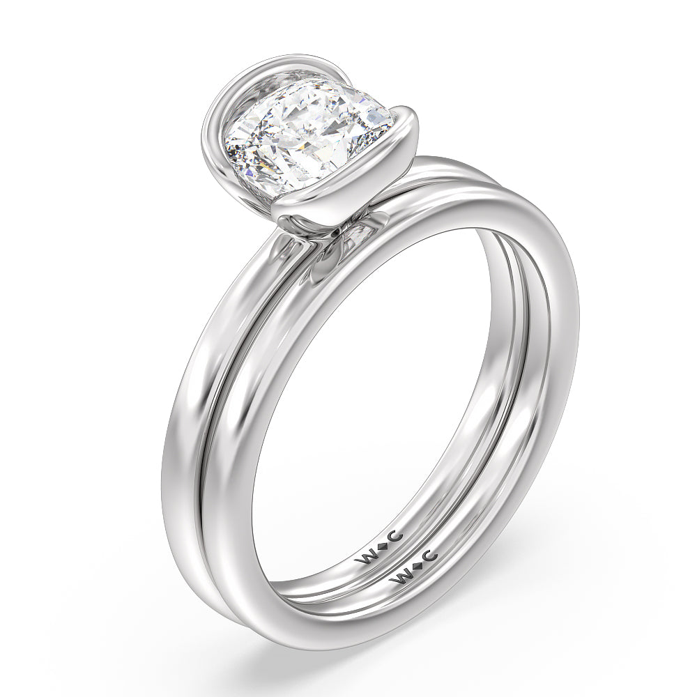 Seamless Half Bezel Solitaire Engagement Ring with Emerald Cut Diamond in 14KT Platinum view 4
