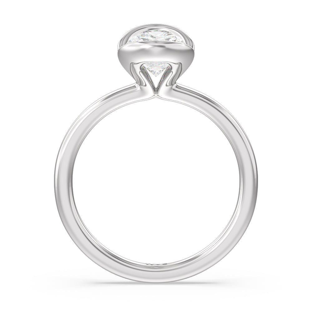 Seamless Half Bezel Solitaire Engagement Ring with Oval Cut Diamond in 14KT Platinum view 2
