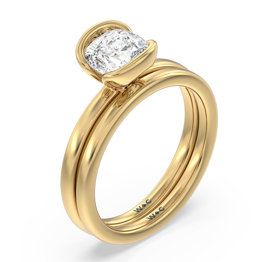 Seamless Half Bezel Solitaire Engagement Ring with Oval Cut Diamond in 14KT Yellow Gold view 4
