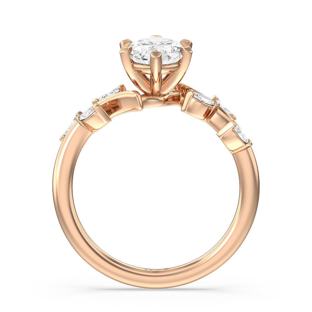 Oval Cut Slender Vine Six Prong Lab Grown Diamond Engagement Ring (E+ VVS+) with Lab Grown Diamond in 14KT Rose Gold view 2

