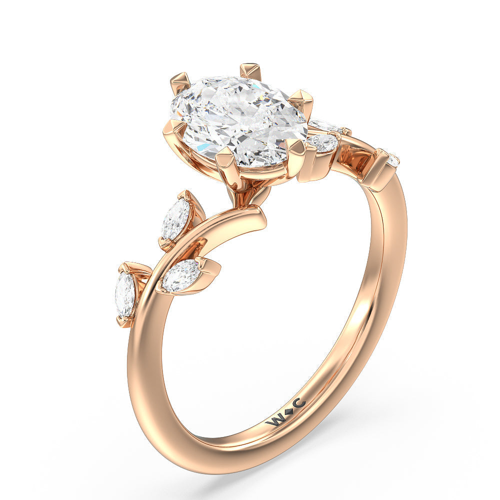 Oval Cut Slender Vine Six Prong Lab Grown Diamond Engagement Ring (E+ VVS+) with Lab Grown Diamond in 14KT Rose Gold view 3
