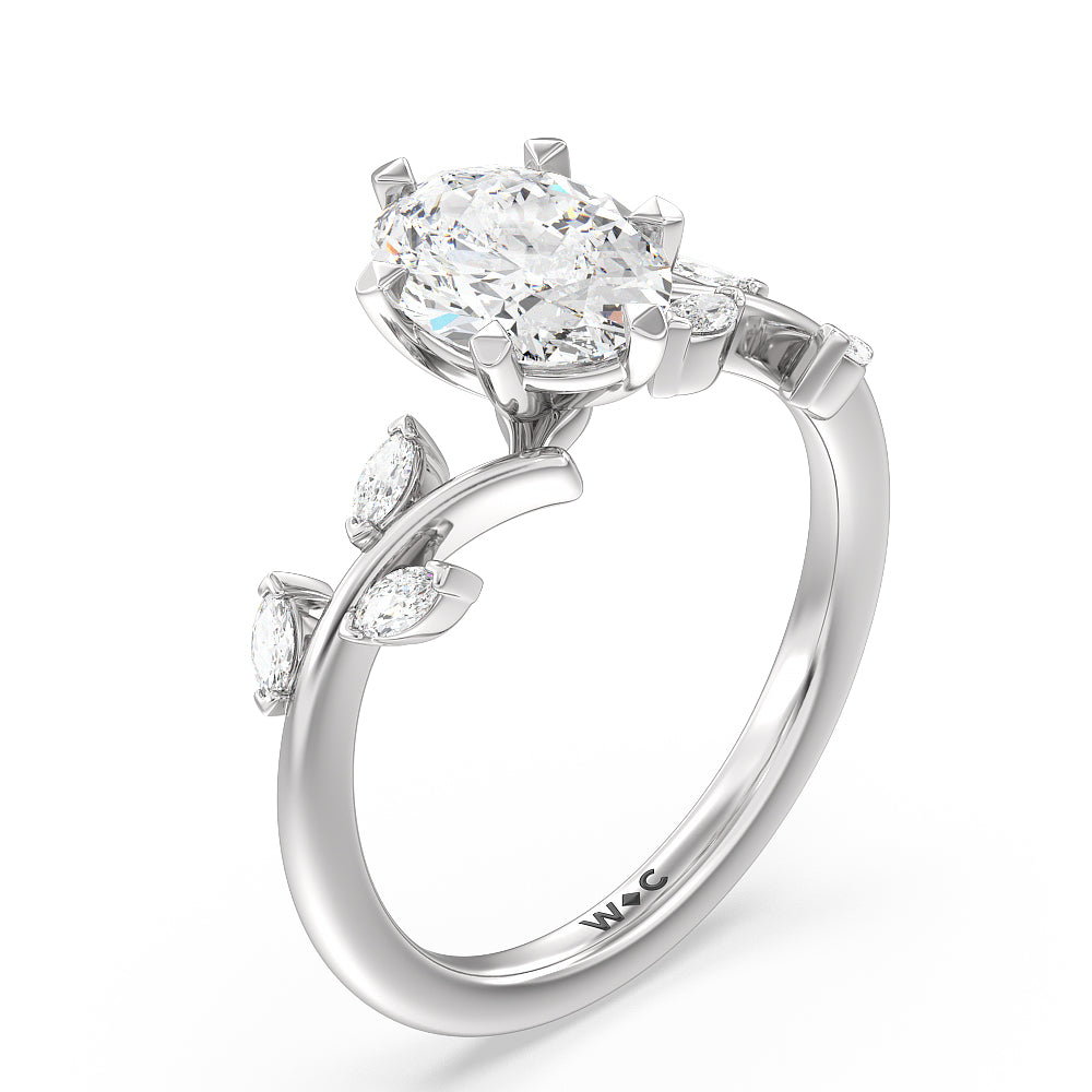 Oval Cut Slender Vine Six Prong Lab Grown Diamond Engagement Ring (E+ VVS+) with Lab Grown Diamond in 14KT Platinum view 3
