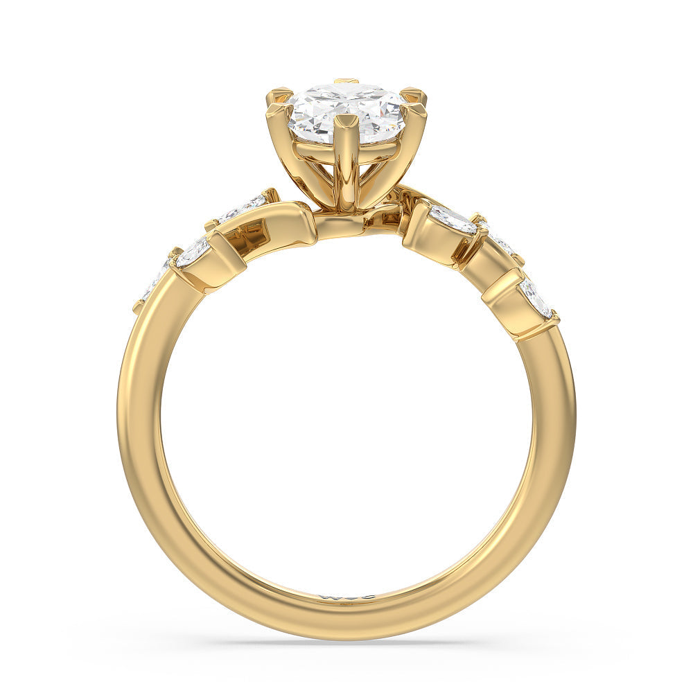 Oval Cut Slender Vine Six Prong Lab Grown Diamond Engagement Ring (E+ VVS+) with Lab Grown Diamond in 14KT Yellow Gold view 2
