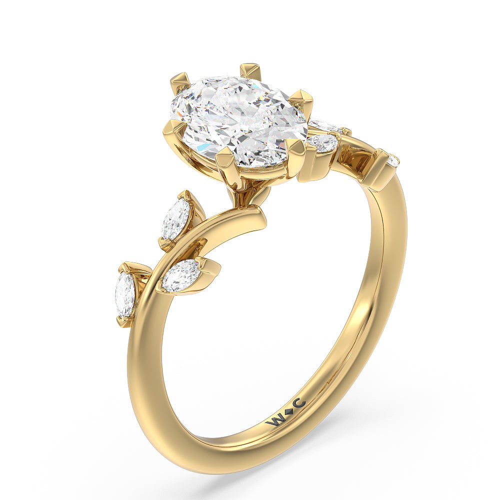Oval Cut Slender Vine Six Prong Lab Grown Diamond Engagement Ring (E+ VVS+) with Lab Grown Diamond in 14KT Yellow Gold view 3
