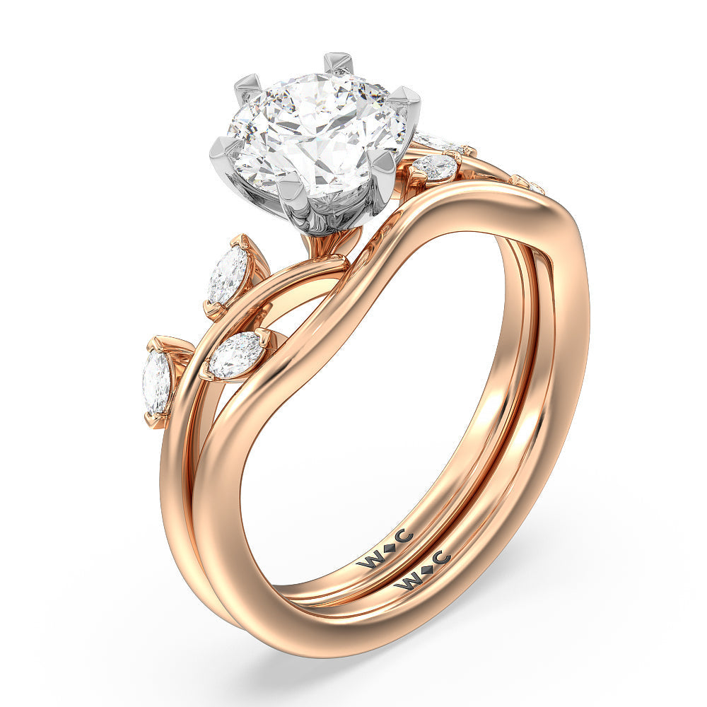 Slender Vine Six Prong Engagement Ring with Cushion Cut Diamond in 14KT White & Rose Gold view 4
