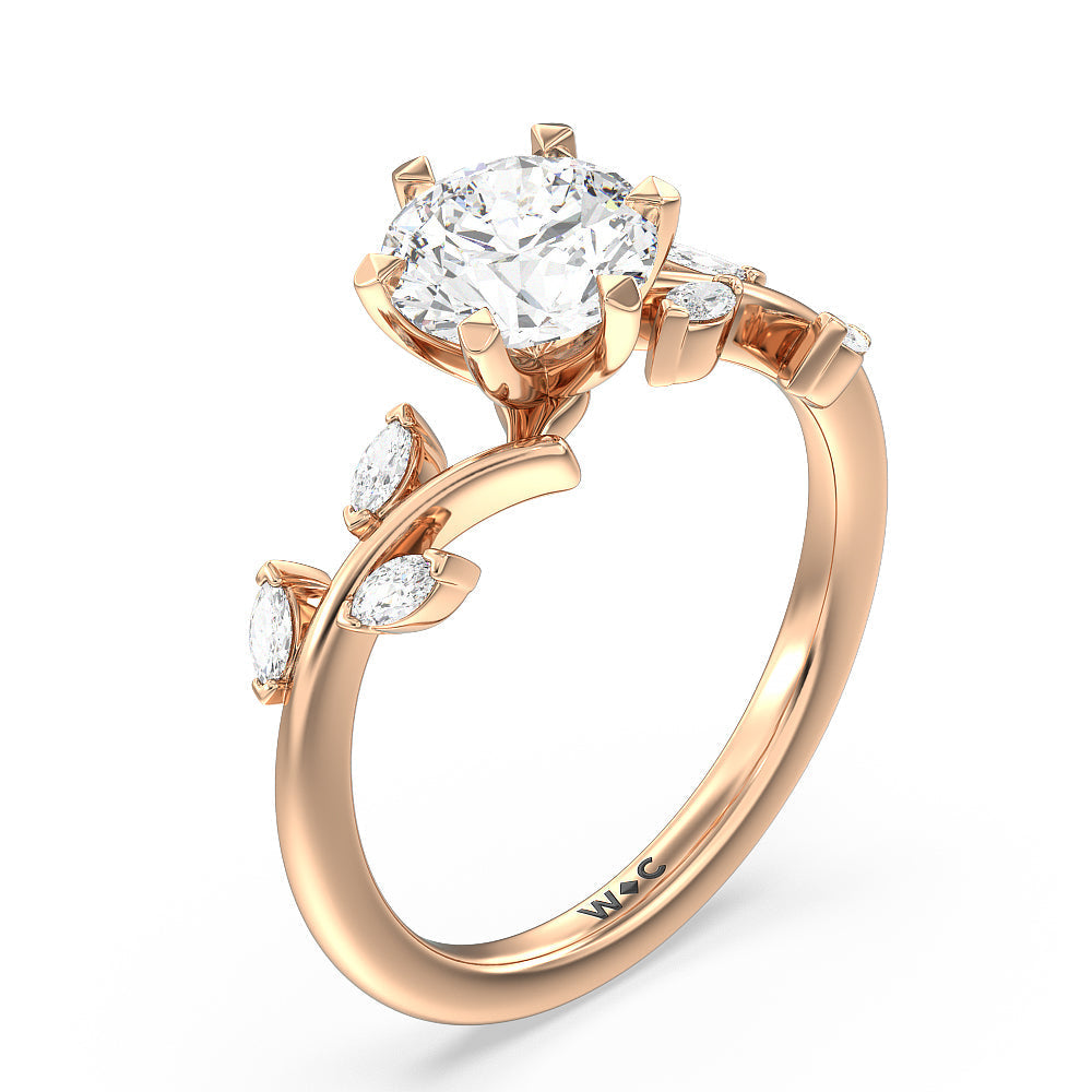 Round Cut Slender Vine Six Prong Lab Grown Diamond Engagement Ring (E+ VVS+) with Lab Grown Diamond in 14KT Rose Gold view 3

