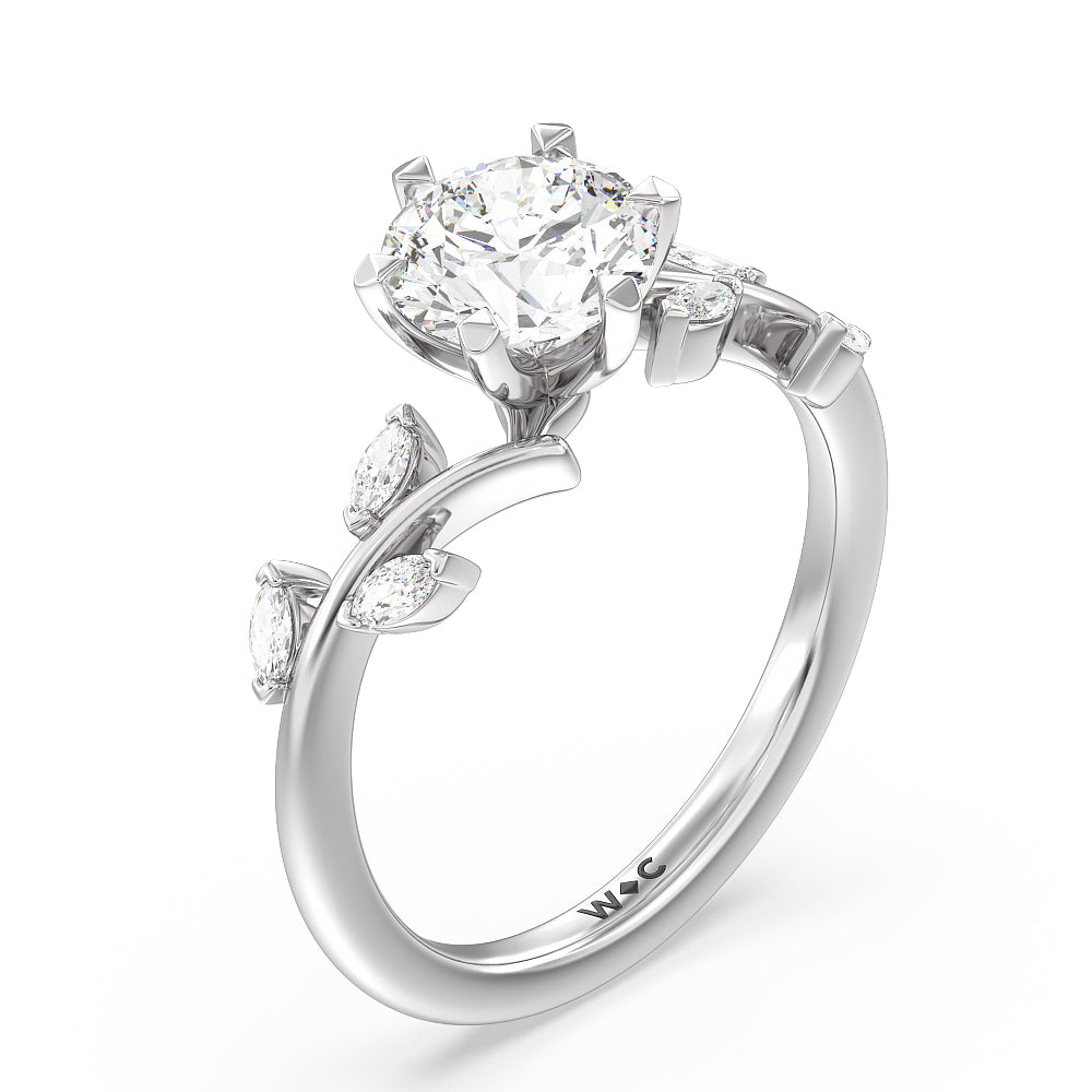 Round Cut Slender Vine Six Prong Lab Grown Diamond Engagement Ring (E+ VVS+) with Lab Grown Diamond in 14KT Platinum view 3
