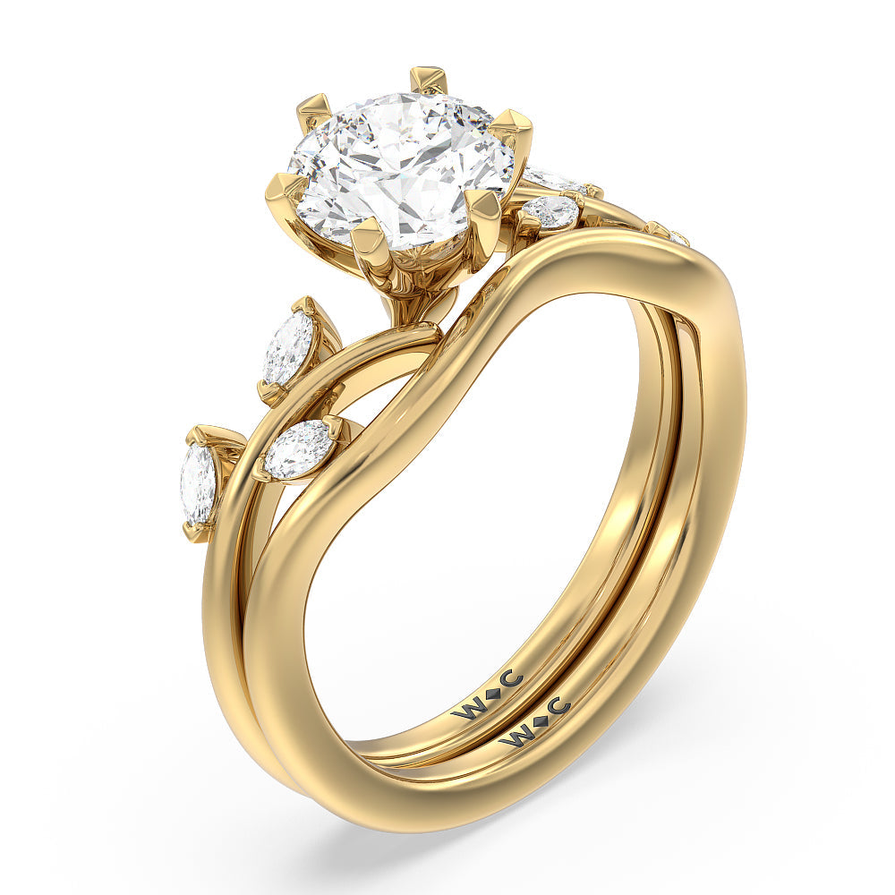 Round Cut Slender Vine Six Prong Engagement Ring with Lab Grown Diamond in 14KT Yellow Gold view 7

