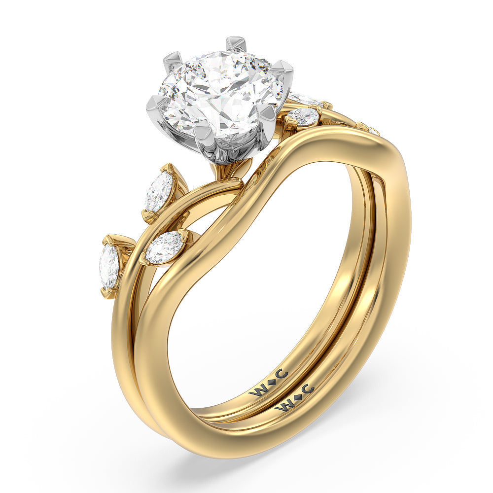 Slender Vine Six Prong Engagement Ring with Oval Cut Diamond in 14KT White & Yellow Gold view 4

