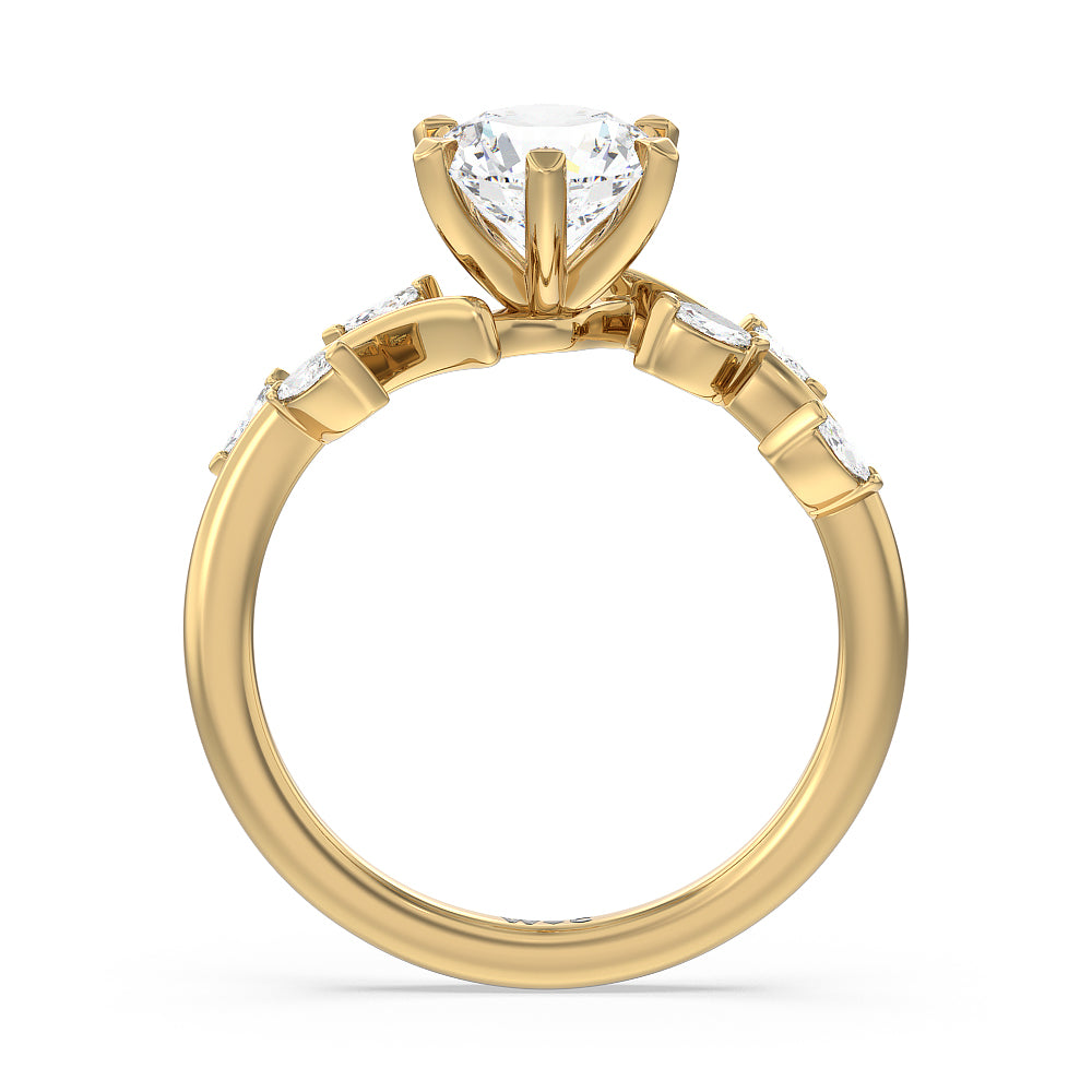 Round Cut Slender Vine Six Prong Lab Grown Diamond Engagement Ring (E+ VVS+) with Lab Grown Diamond in 14KT Yellow Gold view 2

