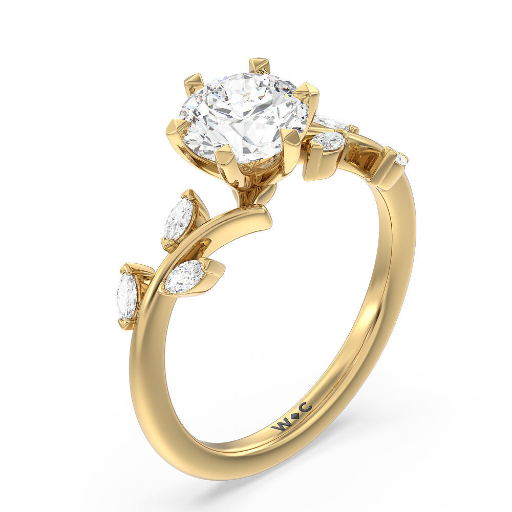 Round Cut Slender Vine Six Prong Lab Grown Diamond Engagement Ring (E+ VVS+) with Lab Grown Diamond in 14KT Yellow Gold view 3
