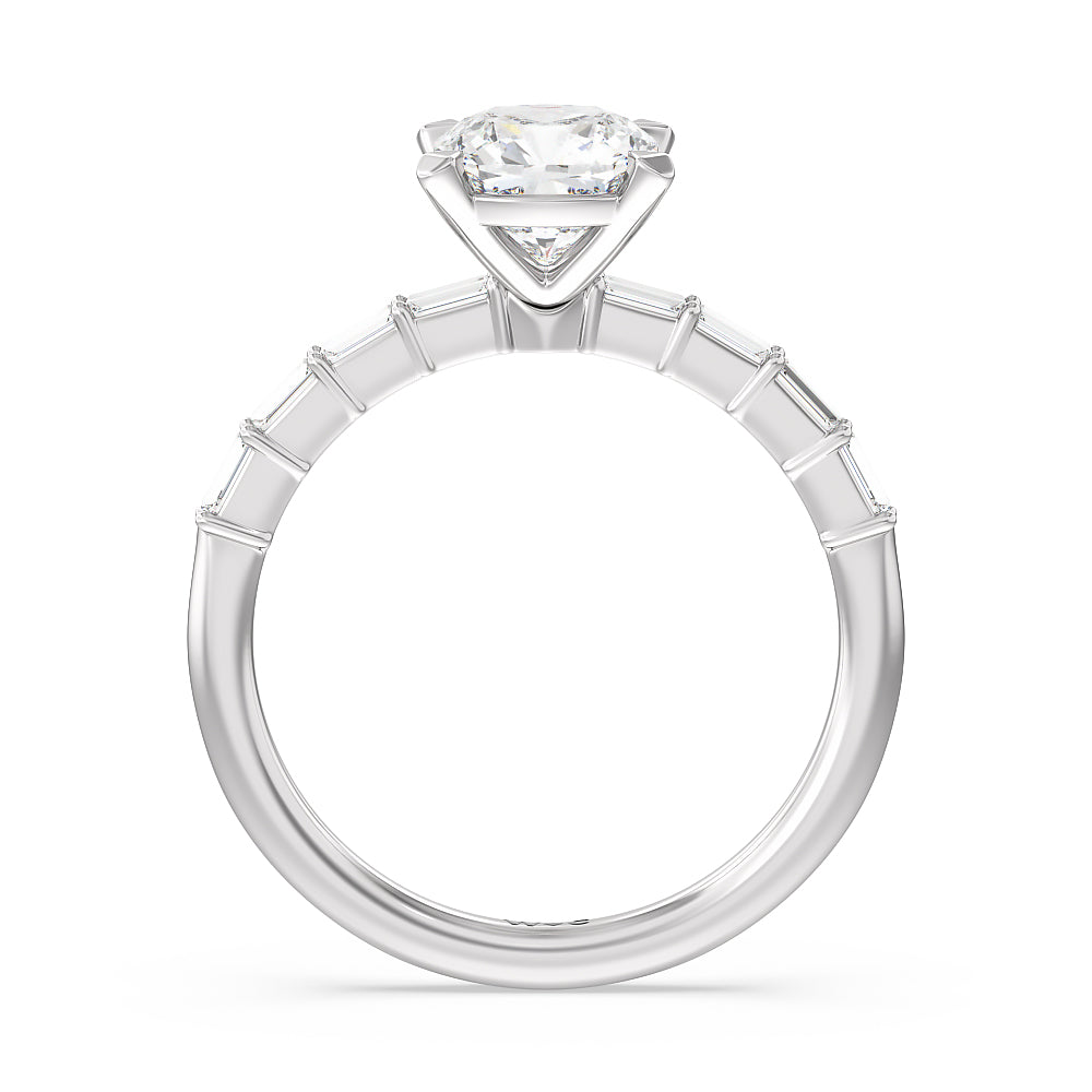 Cushion Cut Petite Baguette Studded Engagement Ring with Lab Grown Diamond in 14KT Platinum view 3
