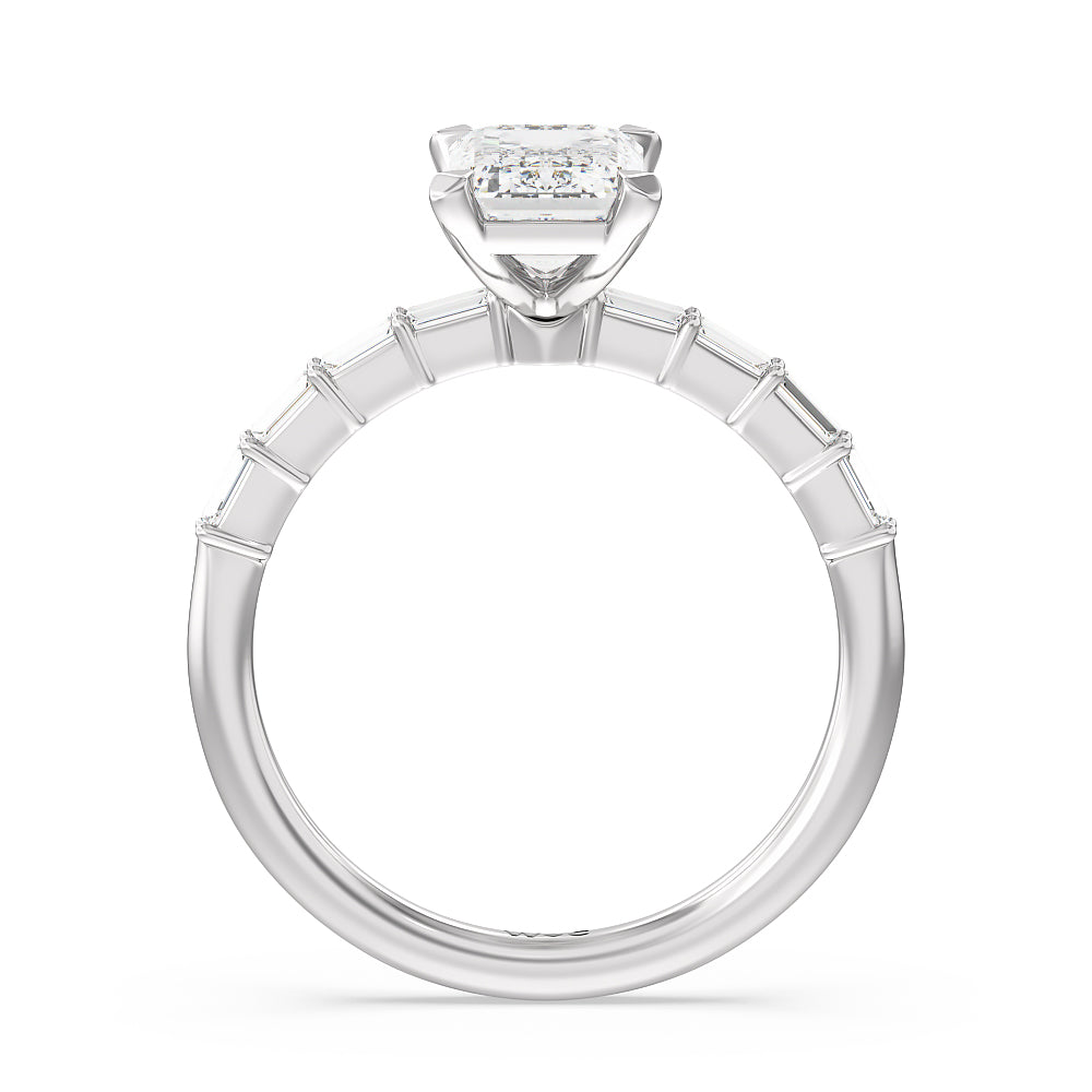 Emerald Cut Petite Baguette Studded Engagement Ring with Lab Grown Diamond in 14KT Platinum view 3
